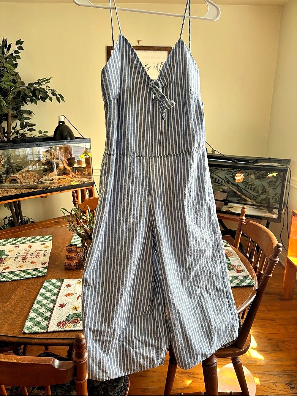 Klaxon Striped Wide Leg Jumpsuit in Blue & White
